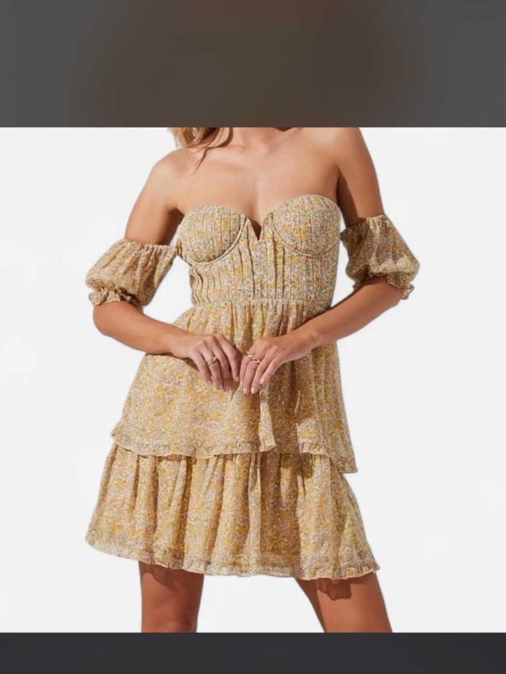 ASTR The Label Yellow Floral Off-Shoulder Mini
Dress
